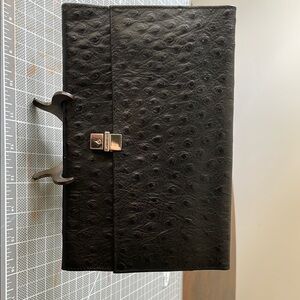 Black Textured Leather Briefcase with Gold Clasp